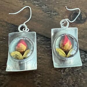 Shrieking Violet Vintage Rosebud Sterling Silver Boho Rectangular Earrings